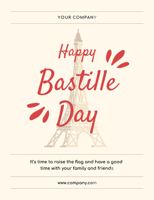 Happy Bastille Day Announcement on Beige Poster 8.5x11in Design Template