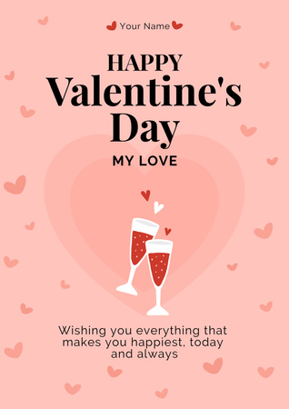 Valentine's Day Greeting with Wineglasses Poster Šablona návrhu