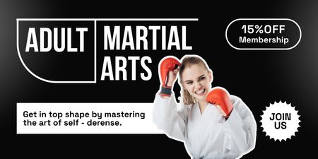 Ontwerpsjabloon van Twitter van Korting op een Martial Arts-lidmaatschap voor volwassenen