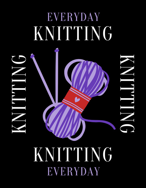 Knitting Everyday With Skein Of Yarn T-Shirt Tasarım Şablonu