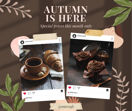 Tasty Coffee with Croissant for Fall Special Prices in Cafe Facebook Design Template
