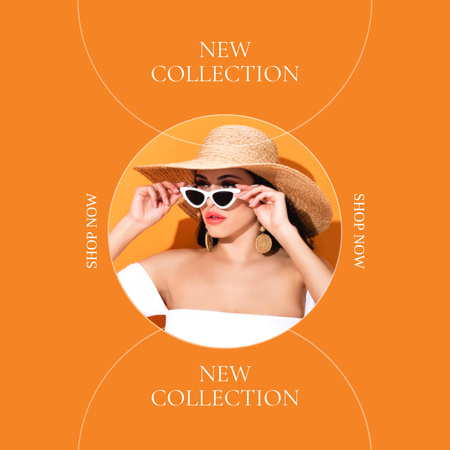 Stunning New Collection Ad with Woman in White Sunglasses Instagram Design Template
