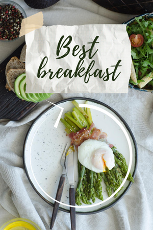 Healthy Breakfast with Egg and Asparagus Pinterest tervezősablon