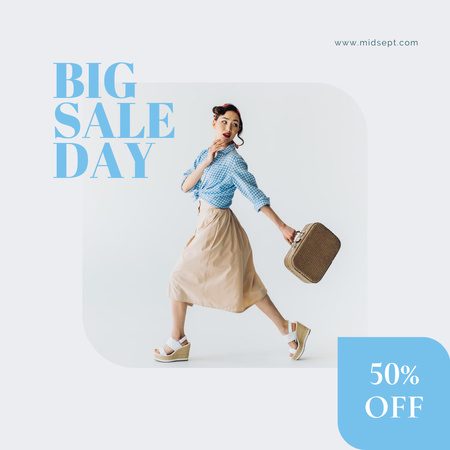 Female Fashion Clothes Big Sale with Woman in White Skirt Instagram Design Template