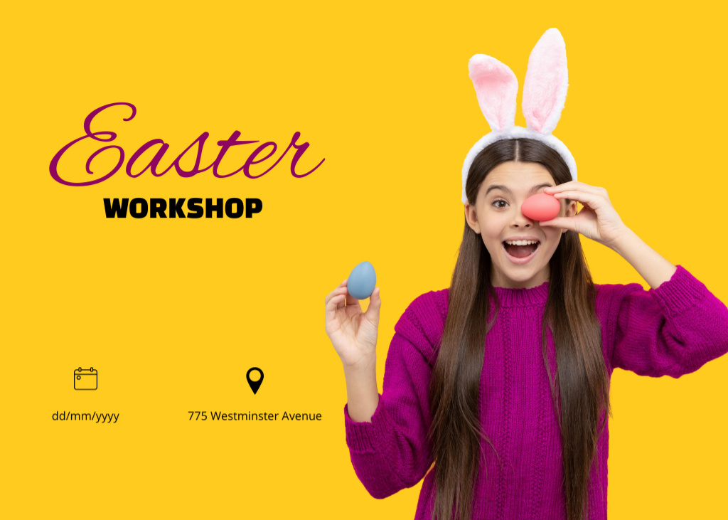 Szablon projektu Bright Easter Holiday Workshop With Painted Eggs Flyer 5x7in Horizontal