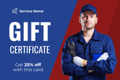 Car Service Ad with Repairman holding Tools