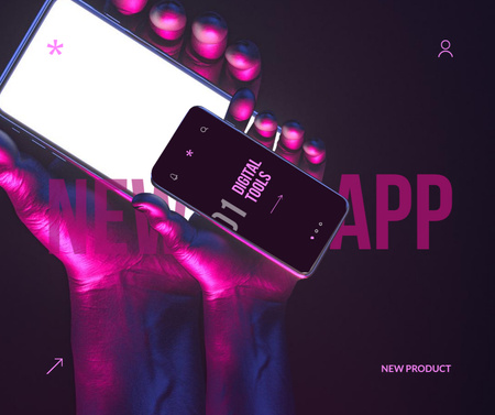 Designvorlage neue app-ankündigung mit modernem smartphone für Facebook