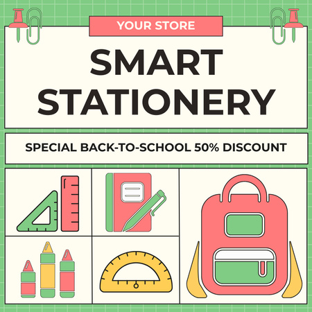 Special Discount on Smart Stationery for Schoolchildren Instagram Design Template