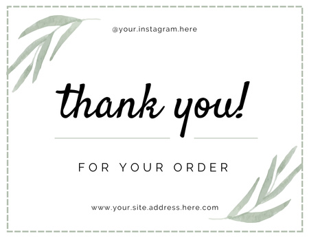 Ontwerpsjabloon van Thank You Card 5.5x4in Horizontal van Bedankt voor de besteltekst met aquarelgebladerte