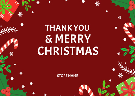 Christmas Thank You Messages on Red Card Design Template