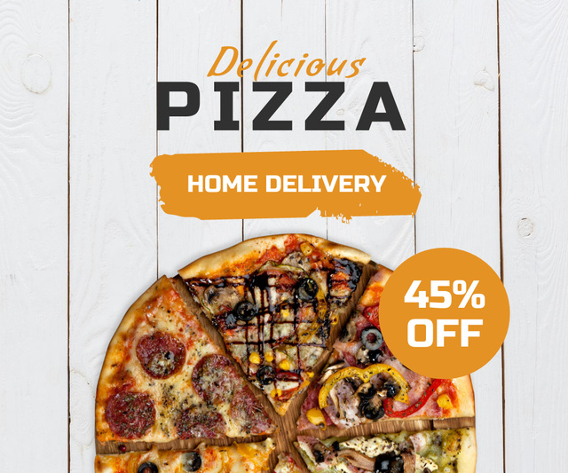 Template di design Delicious Pizza Offer with Home Delivery Large Rectangle