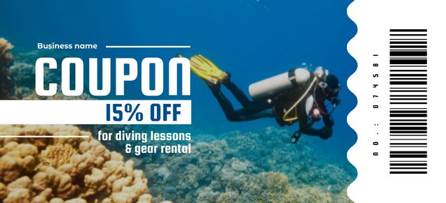 Template di design Scuba Diving Ad with Special Discount Coupon 3.75x8.25in