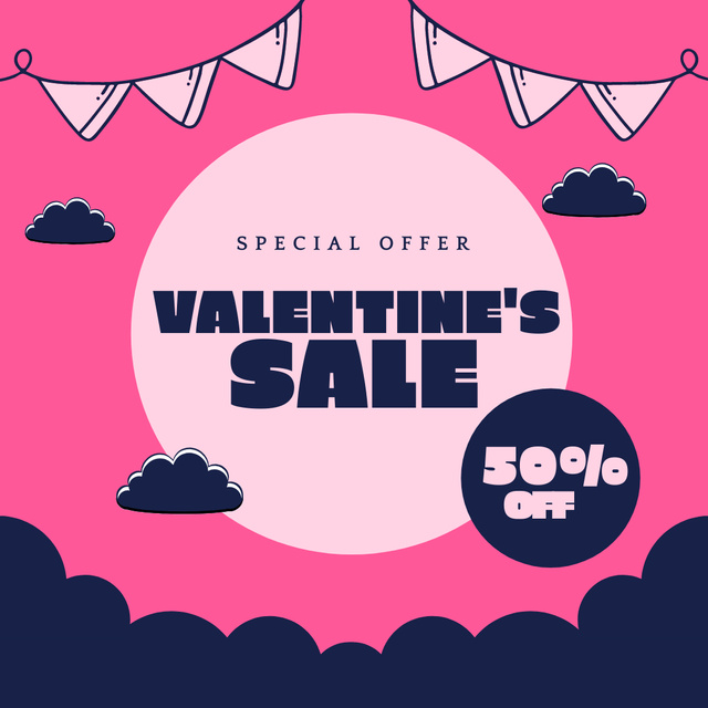 Valentine's Day Special Sale Announcement with Pink Garland Instagram AD Design Template