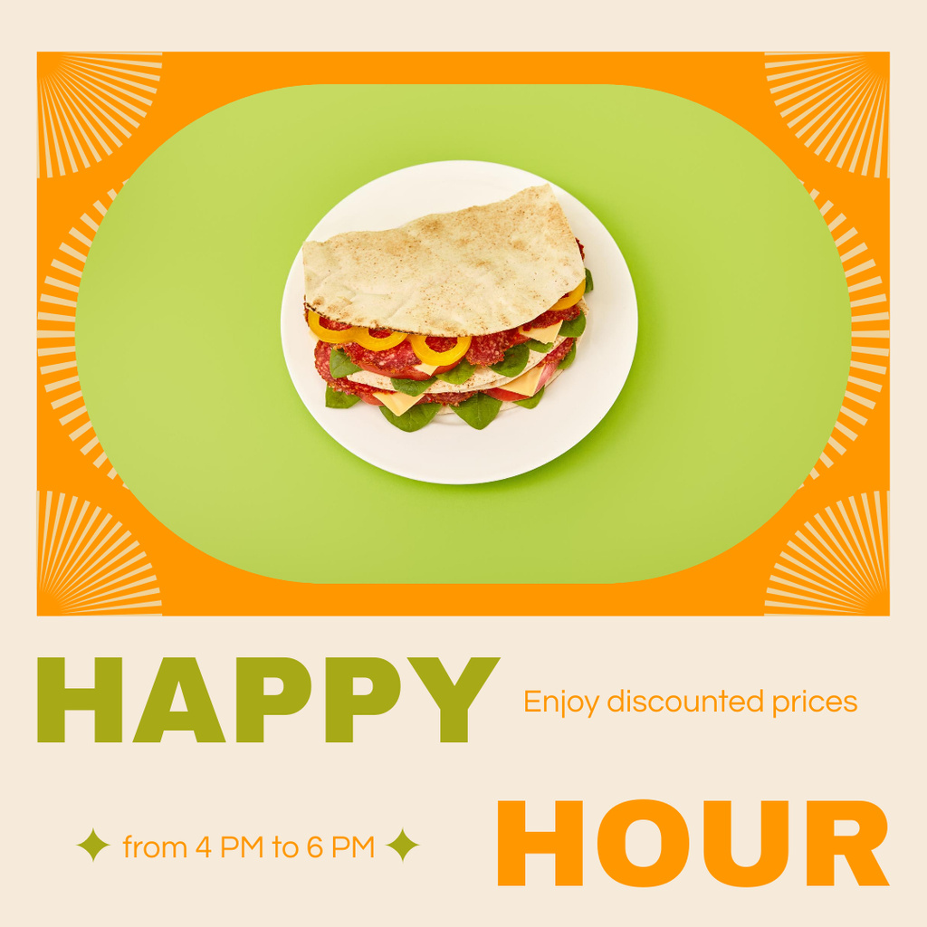 Ontwerpsjabloon van Instagram AD van Happy Hour Announcement with Tasty Taco