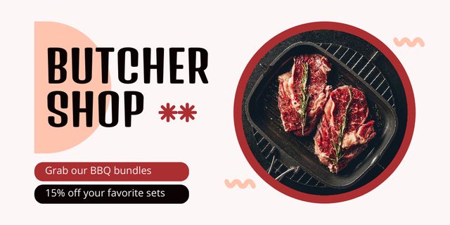 Meat Market's Offer for BBQ Twitter Design Template