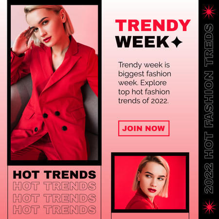 Fashion Week Announcement with Attractive Blonde Woman in Red Instagram Design Template