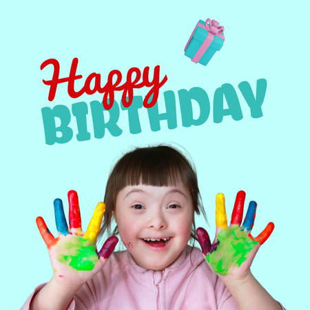 Designvorlage Geburtstagsgrüße des Kindes mit bunten Händen für Animated Post