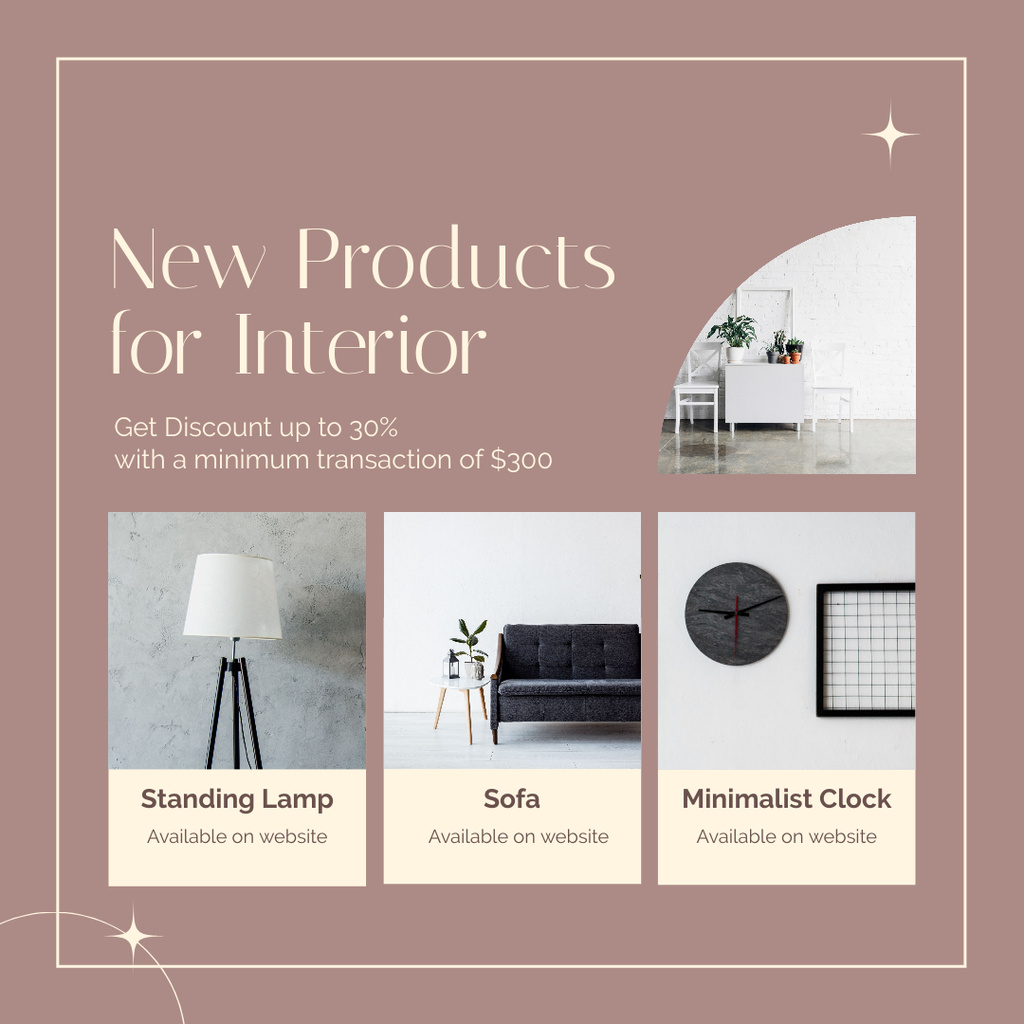 Minimalistic Interior Products Offer With Discount Instagram – шаблон для дизайну