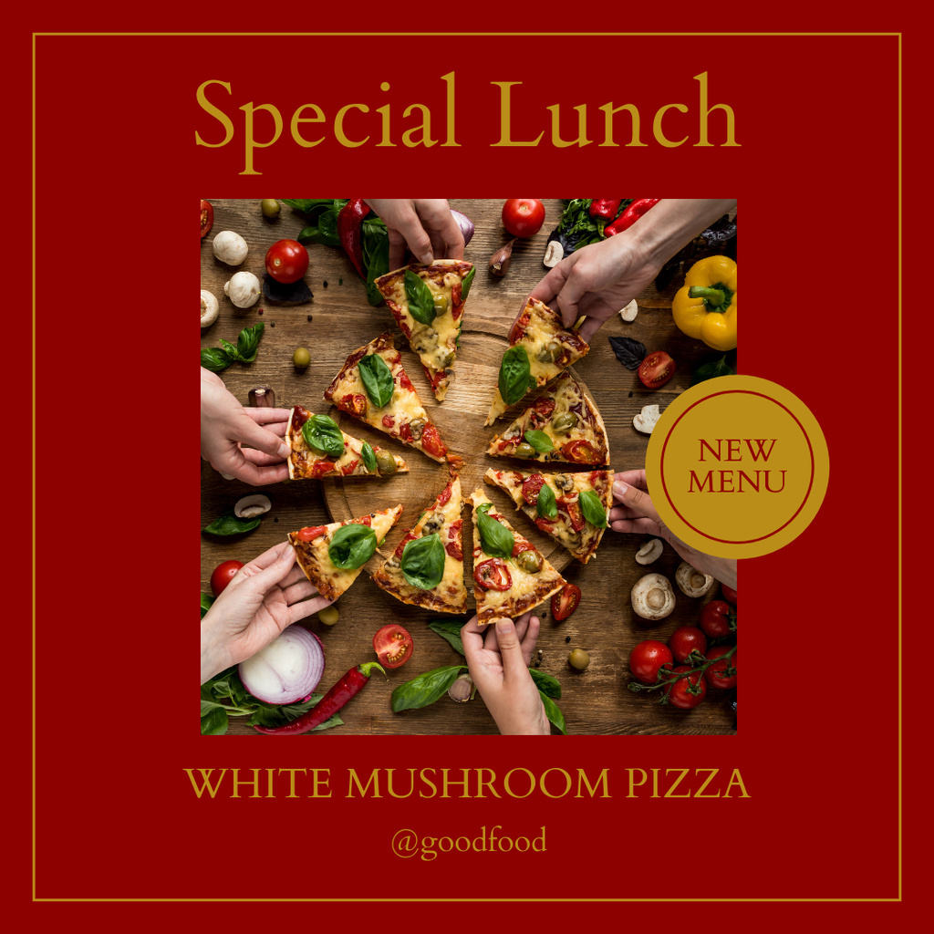 Delicious White Mushroom Pizza Instagram Design Template
