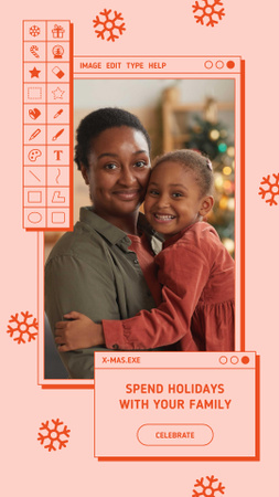 Happy Mother with Daughter on Christmas Instagram Story Design Template