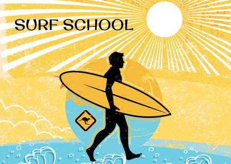 Ontwerpsjabloon van Postcard van Surfing School Ad