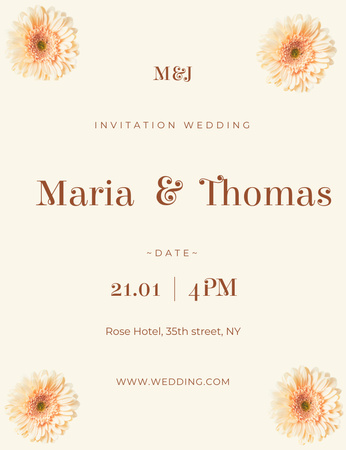 Announcement of Floral Wedding Invitation 13.9x10.7cm Design Template