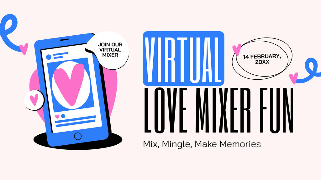 Valentine's Day Virtual Love Fun Promotion FB event cover Πρότυπο σχεδίασης