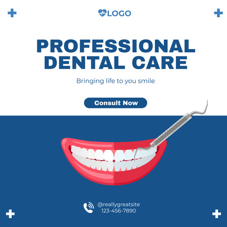Professzionális fogászati ellátás fényes mosollyal Instagram tervezősablon