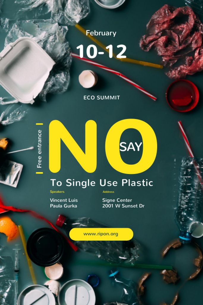 Plastic Waste Concept with Disposable Tableware Tumblr Modelo de Design