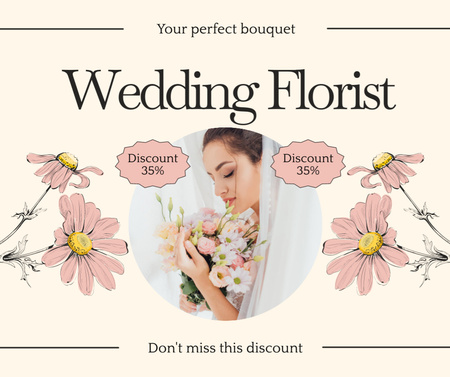 Discount on Wedding Bouquets with Beautiful Bride Facebook Design Template