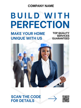 Construction Company Advertising with Smiling Female Architect Poster US Design Template
