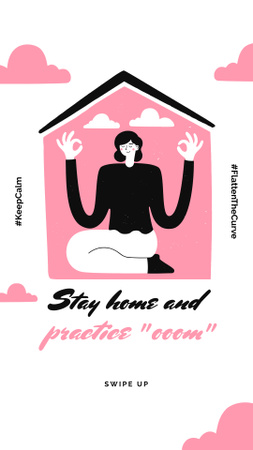 Plantilla de diseño de #KeepCalm challenge Mujer meditando en casa Instagram Story 