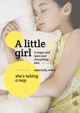 Designvorlage Cute Little Girl is sleeping with Toy für Poster A3