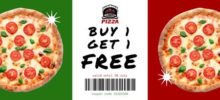 Free Pizza Offer on Background of Italian Flag Coupon 3.75x8.25in Design Template