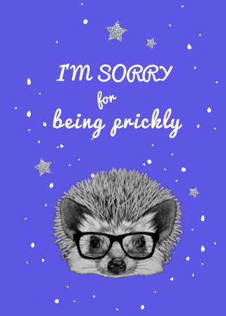 Apology Phrase With Cute Hedgehog In Glasses Postcard 5x7in Vertical Design Template