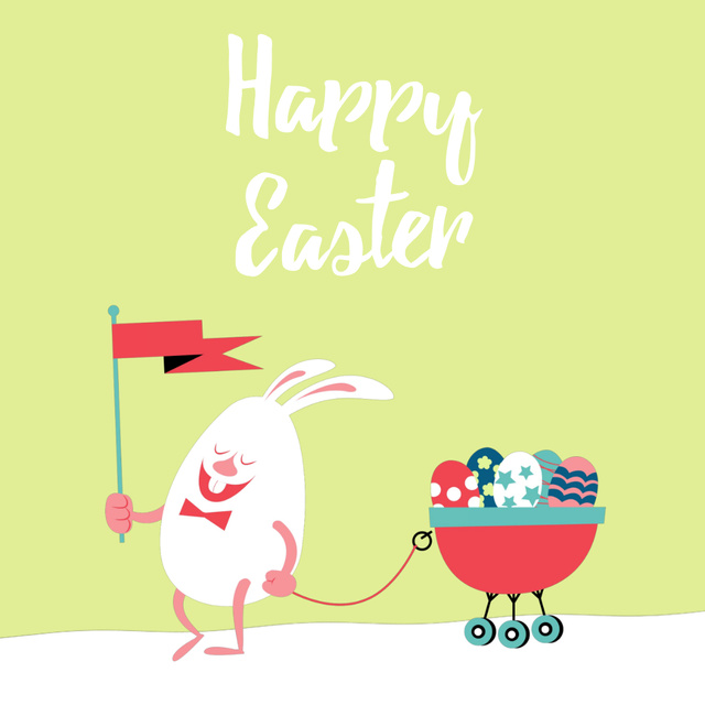 Cartoon Easter bunny with colored eggs Animated Post tervezősablon