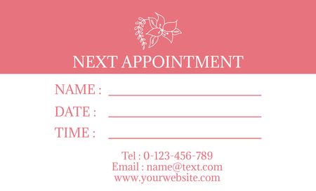 Appointment of Meeting with Floral Stylist on Pink and White Layout Business Card 91x55mm Design Template