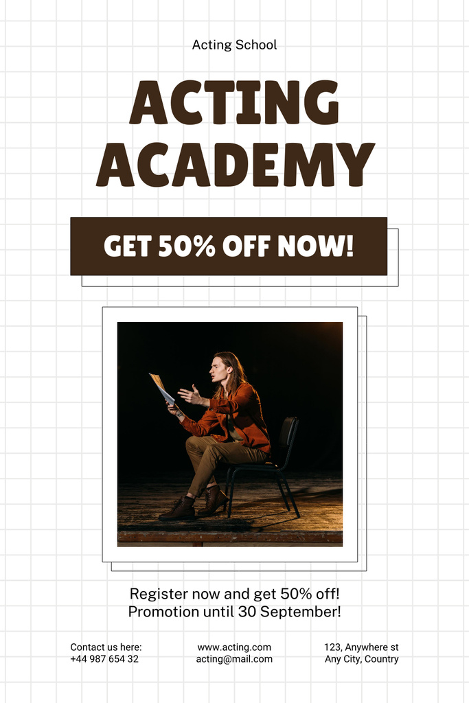 Discount on Acting Academy Services with Young Dramatic Actor Pinterest Tasarım Şablonu