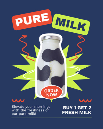 Pure Cow's Milk Offer on Blue Instagram Post Vertical Design Template