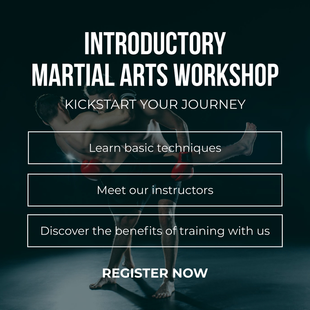 Martial Arts Workshop Promo with Fighting People on Ring Instagram AD Modelo de Design
