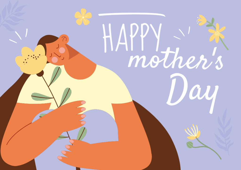 Modèle de visuel Mother's Day Holiday Greeting With Flowers - Postcard A5