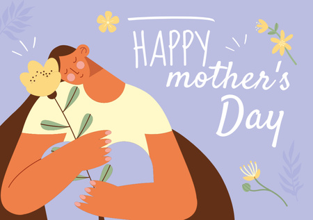 Template di design Mother's Day Holiday Greeting With Flowers Postcard A5