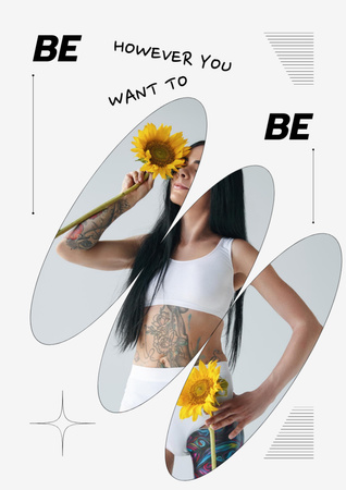Self Love Inspiration with Beautiful Woman with Sunflowers Poster A3 Design Template