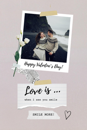 Plantilla de diseño de Valentine's Phrase about Love with Photo of Young Couple on Beach Postcard 4x6in Vertical 
