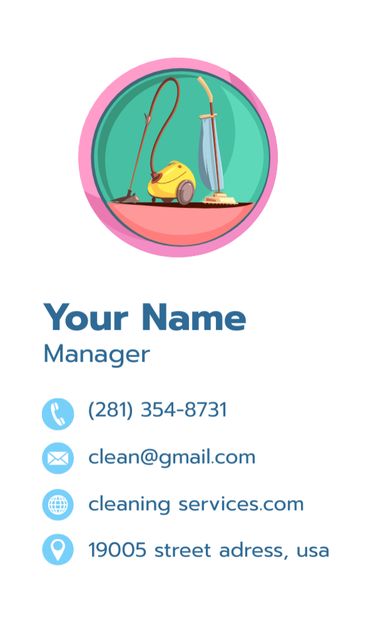 Ontwerpsjabloon van Business Card US Vertical van Cleaning Services Offer with Vacuum Cleaner