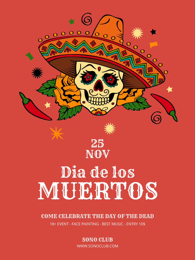 Plantilla de diseño de Day of the Dead Celebration Announcement Poster US 