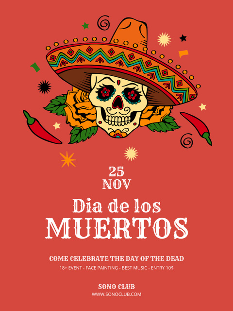 Day of the Dead Celebration Announcement Poster US – шаблон для дизайна