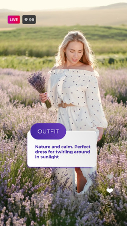 Template di design L'abito perfetto per una bella giovane donna nel campo di lavanda Instagram Video Story