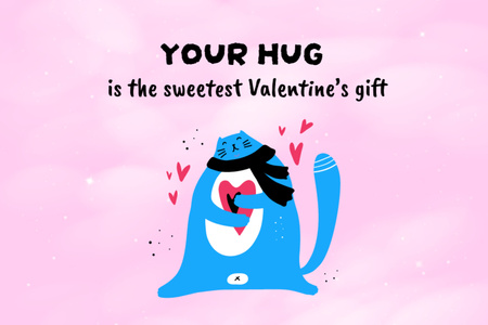 Plantilla de diseño de Valentine's Day Greeting with Cute Cat on Pink Postcard 4x6in 
