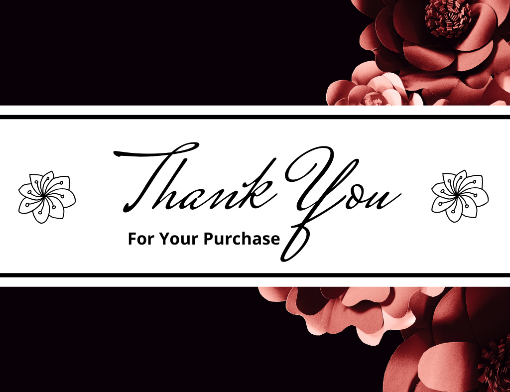 Thank You for Purchase Message with Paper Flowers Thank You Card 5.5x4in Horizontal Πρότυπο σχεδίασης